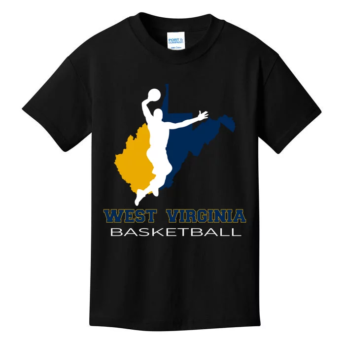 West Virginia Basketball Souvenir State Silhouette Art Gift Kids T-Shirt