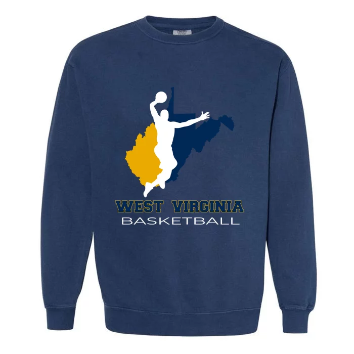 West Virginia Basketball Souvenir State Silhouette Art Gift Garment-Dyed Sweatshirt