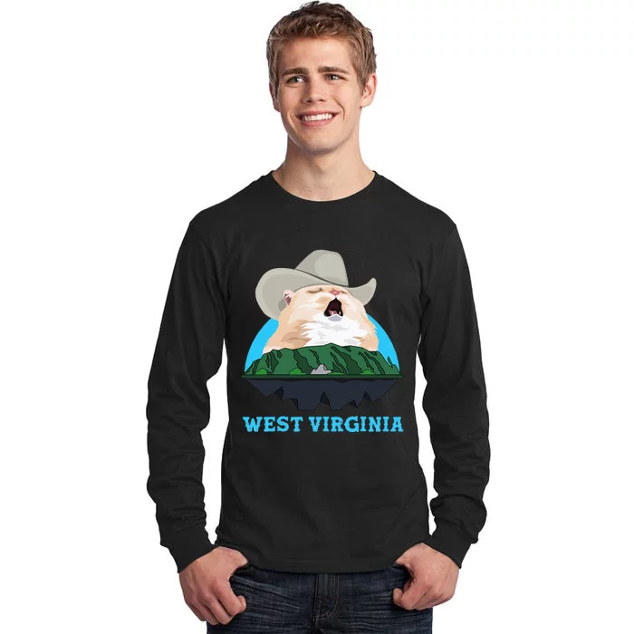 West Virginia Cowboy Cat Singing Meme Meowdy Tall Long Sleeve T-Shirt