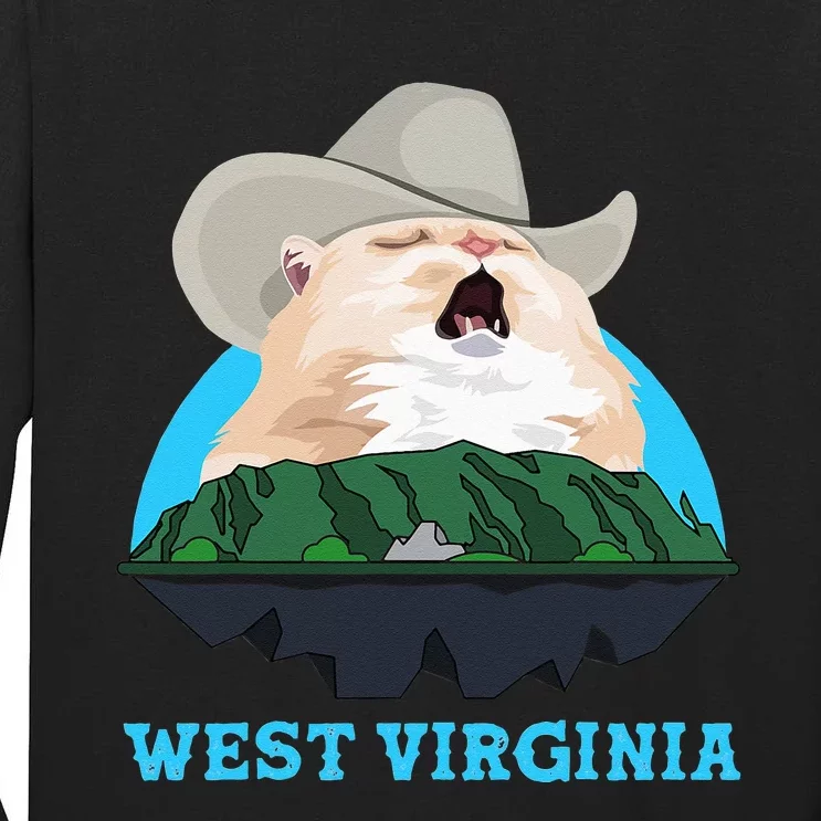 West Virginia Cowboy Cat Singing Meme Meowdy Tall Long Sleeve T-Shirt