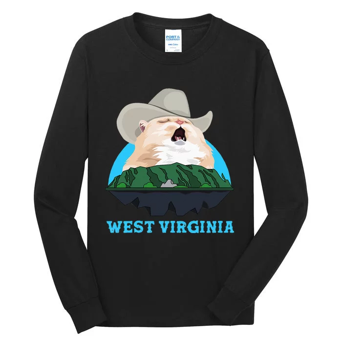 West Virginia Cowboy Cat Singing Meme Meowdy Tall Long Sleeve T-Shirt