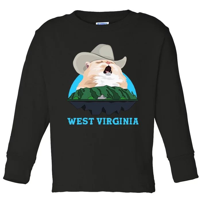 West Virginia Cowboy Cat Singing Meme Meowdy Toddler Long Sleeve Shirt