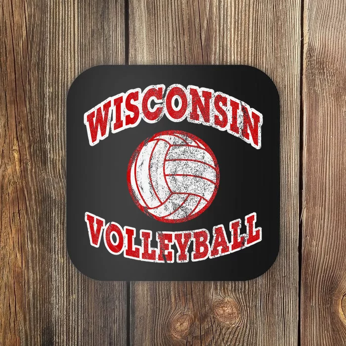 Wisconsin Volleyball Classic Style Vintage Distressed Coaster