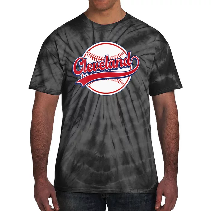 Womens Vintage Cleveland Cityscape Baseball Lover Player And Fans Tie-Dye T-Shirt