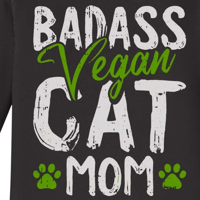 Womens Vegan Cat Mom MothersDay Badass Mama Paw Print Kitten Lover Baby Long Sleeve Bodysuit