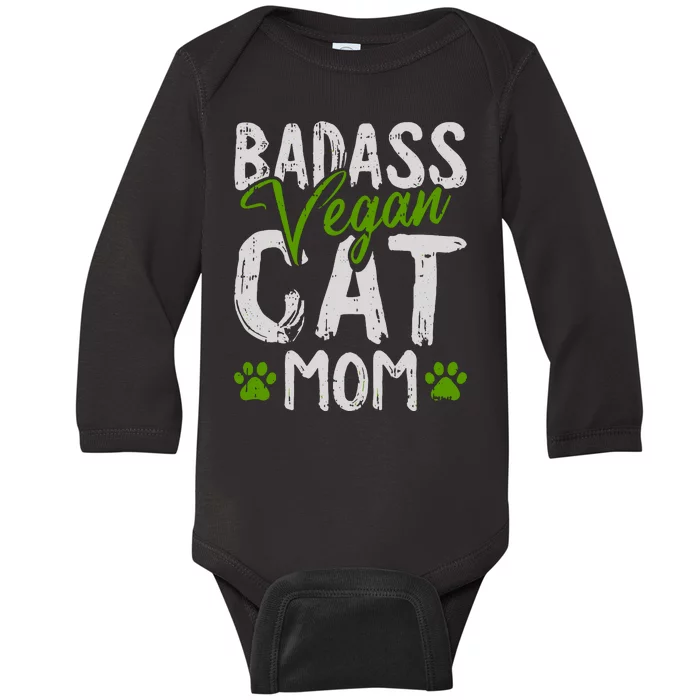 Womens Vegan Cat Mom MothersDay Badass Mama Paw Print Kitten Lover Baby Long Sleeve Bodysuit