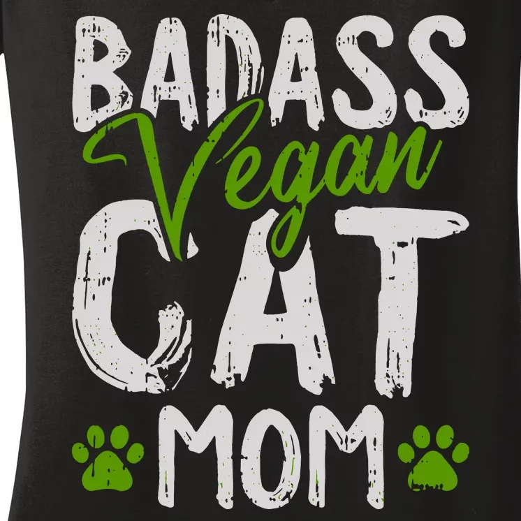 Womens Vegan Cat Mom MothersDay Badass Mama Paw Print Kitten Lover Women's V-Neck T-Shirt