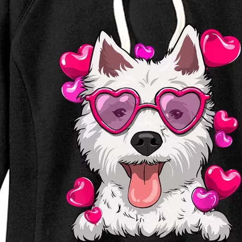 Westie Valentines Day Heart Glasses Funny Dog Lover Gift Women's Fleece Hoodie