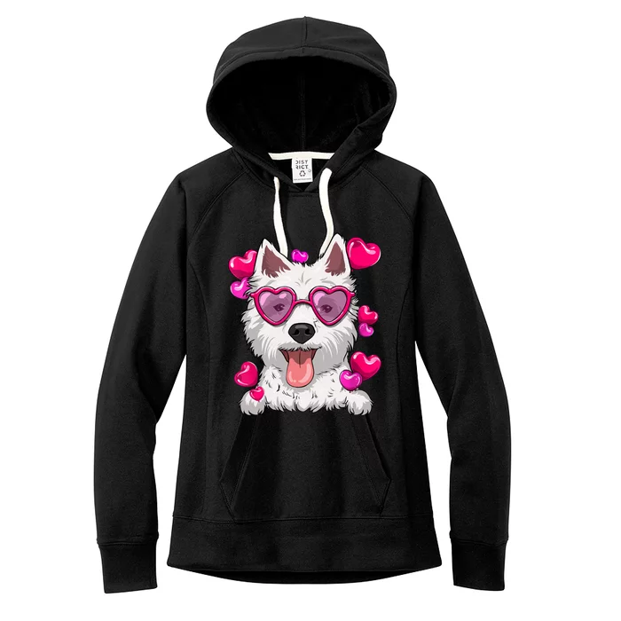 Westie Valentines Day Heart Glasses Funny Dog Lover Gift Women's Fleece Hoodie