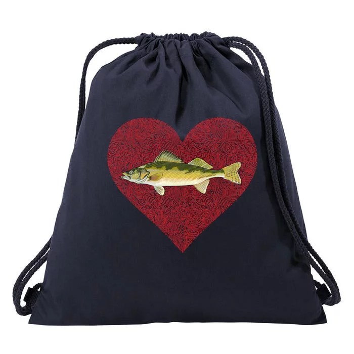 Walleye Valentines Day Fish Love Fingerprint Great Gift Drawstring Bag