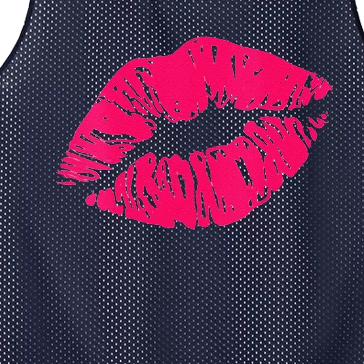 Womens Valentine's Day Hot Pink Lips 80s Retro Vintage Party Mesh Reversible Basketball Jersey Tank