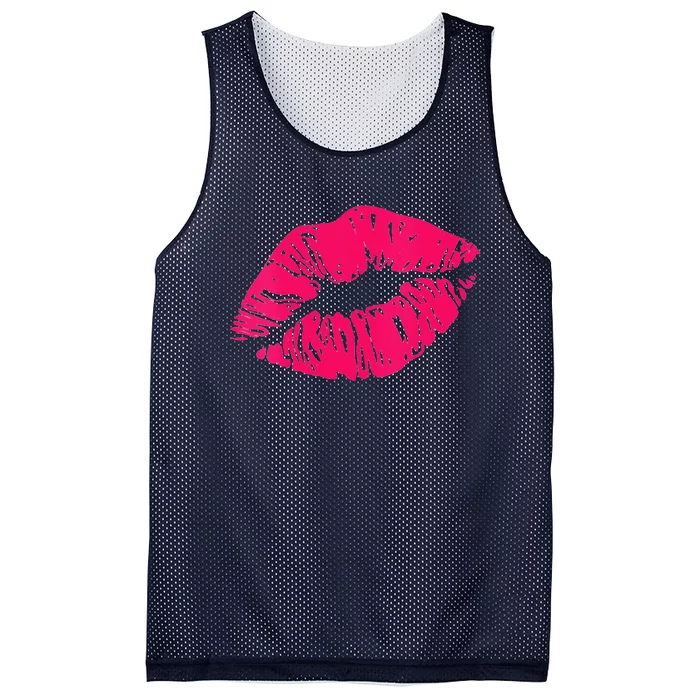 Womens Valentine's Day Hot Pink Lips 80s Retro Vintage Party Mesh Reversible Basketball Jersey Tank