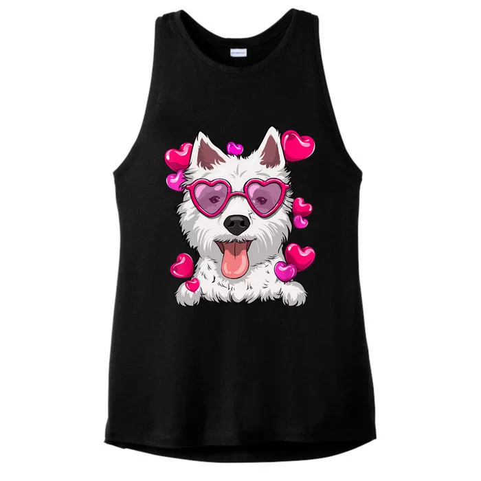 Westie Valentines Day Heart Glasses Funny Dog Lover Cute Gift Ladies Tri-Blend Wicking Tank