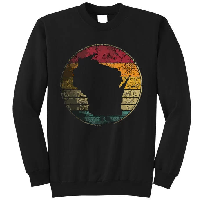 Wisconsin Vintage Distressed Retro Style Silhouette State Tall Sweatshirt