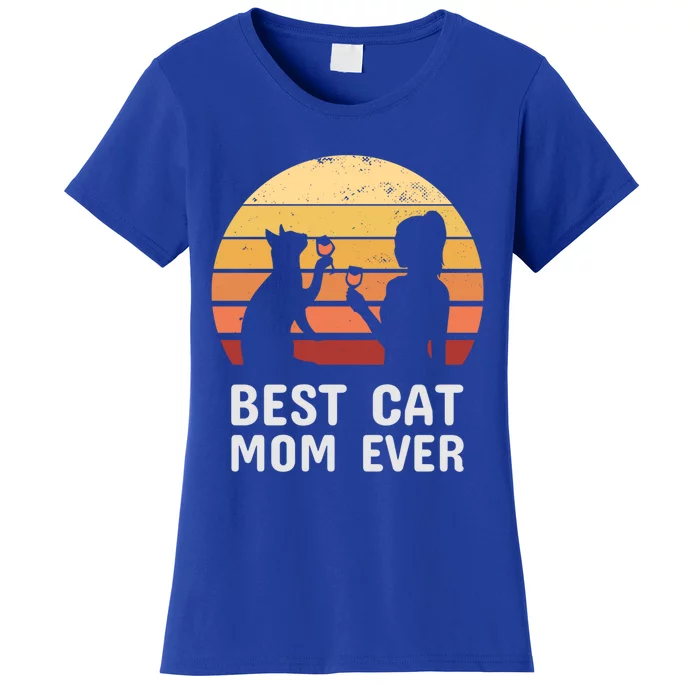 Wo Vintage Funny Cat And Wine Gift Best Cat Mom Ever Gift Women's T-Shirt