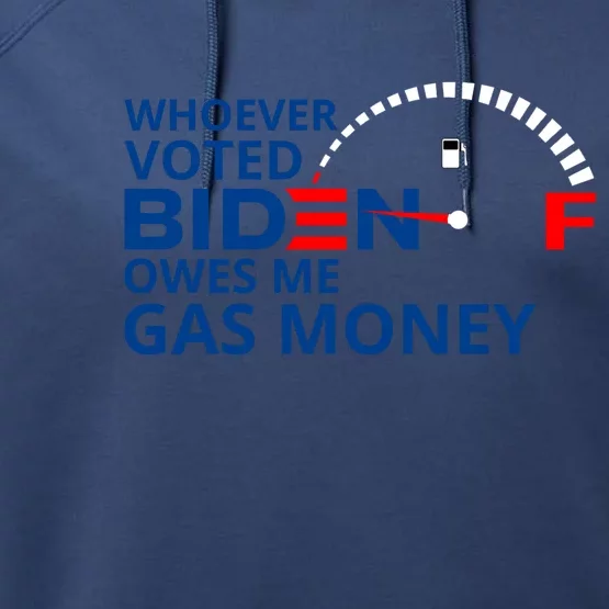 Whoever Voted For Biden Owes Me Gas Money Performance Fleece Hoodie