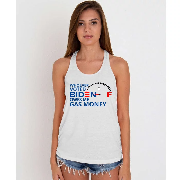 Whoever Voted For Biden Owes Me Gas Money Women's Knotted Racerback Tank