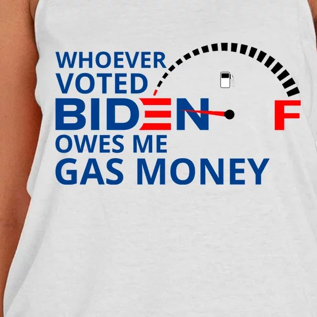 Whoever Voted For Biden Owes Me Gas Money Women's Knotted Racerback Tank