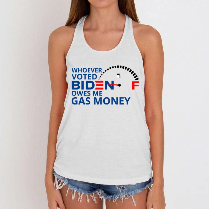 Whoever Voted For Biden Owes Me Gas Money Women's Knotted Racerback Tank