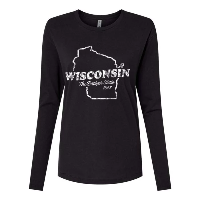 Wisconsin Vintage Graphic Wi The Badger State Womens Cotton Relaxed Long Sleeve T-Shirt