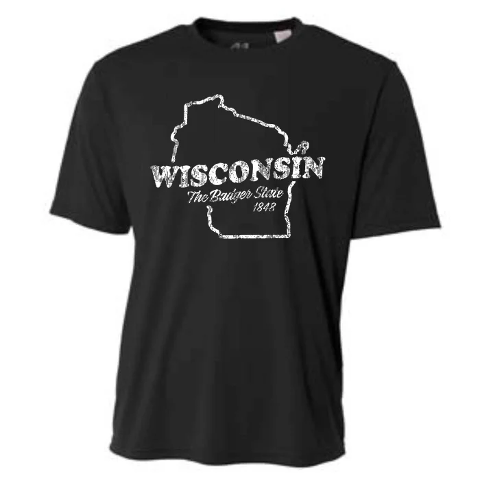 Wisconsin Vintage Graphic Wi The Badger State Cooling Performance Crew T-Shirt