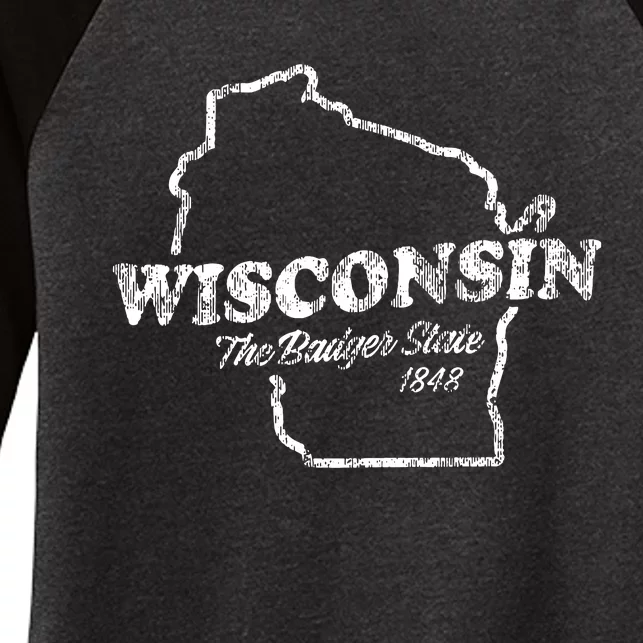 Wisconsin Vintage Graphic Wi The Badger State Women's Tri-Blend 3/4-Sleeve Raglan Shirt