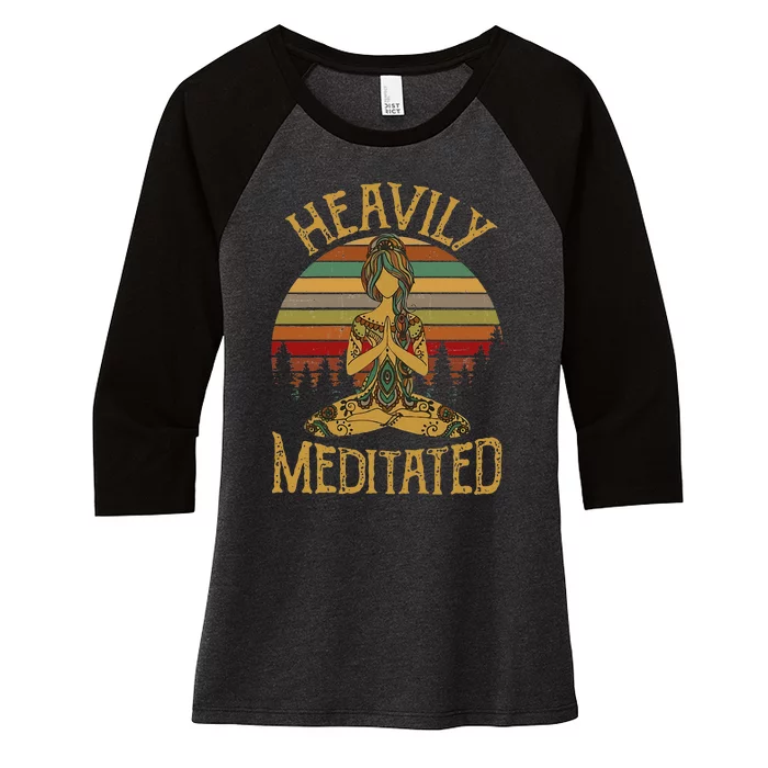 Womens Vintage Heavily Meditated Yoga Meditation Spiritual Warrior Women's Tri-Blend 3/4-Sleeve Raglan Shirt