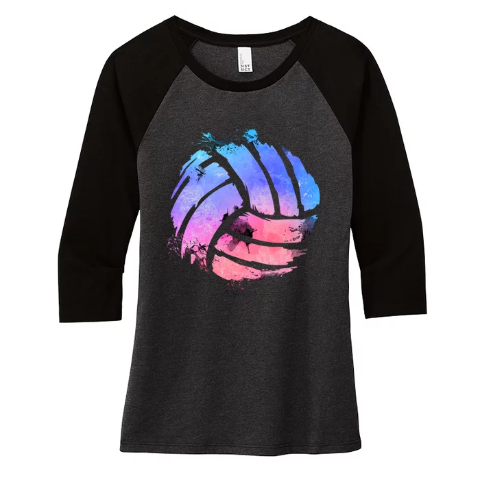 Watercolor Volleyball Lover Beach Volleyball Player Pullover Hoodie Women's Tri-Blend 3/4-Sleeve Raglan Shirt