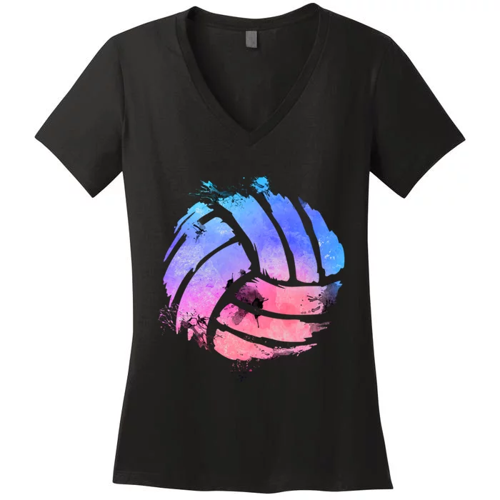 Watercolor Volleyball Lover Beach Volleyball Player Pullover Hoodie Women's V-Neck T-Shirt