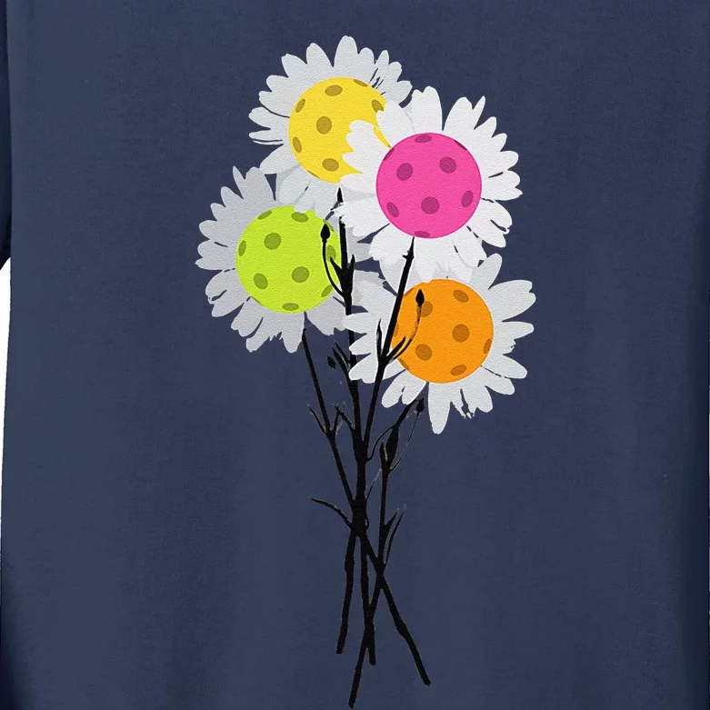 Womens Valentine's Mother's Day Pickleball Flower Bouquet Pretty Kids Long Sleeve Shirt