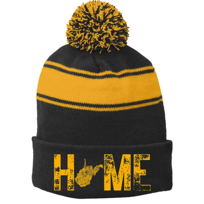 West Virginia Map Home WV Vintage Stripe Pom Pom Beanie