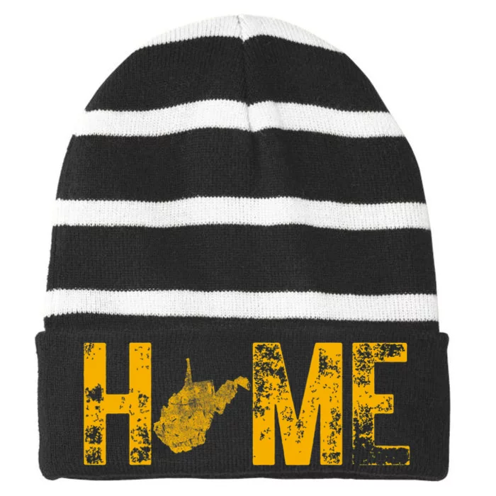 West Virginia Map Home WV Vintage Striped Beanie with Solid Band