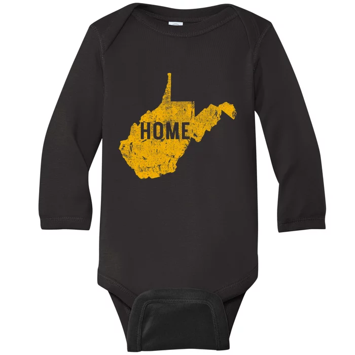 West Virginia Map Home WV Vintage Baby Long Sleeve Bodysuit