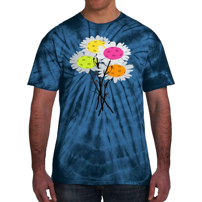 Womens Valentine's Mother's Day Pickleball Flower Bouquet Tie-Dye T-Shirt