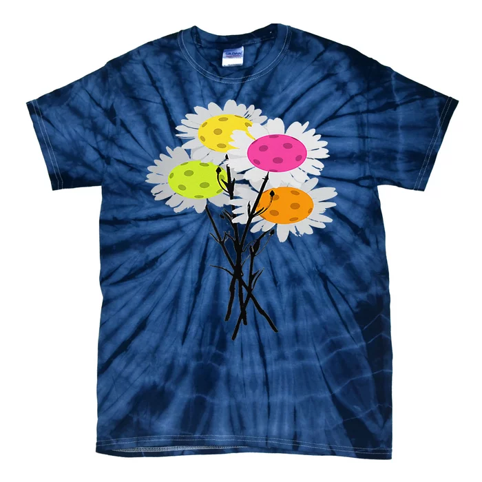 Womens Valentine's Mother's Day Pickleball Flower Bouquet Tie-Dye T-Shirt