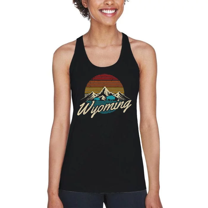 Wyoming Vintage Mountains Bison American Buffalo Gift Women's Racerback Tank