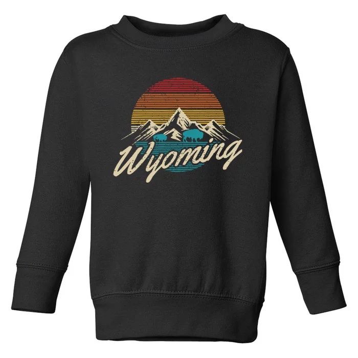 Wyoming Vintage Mountains Bison American Buffalo Gift Toddler Sweatshirt