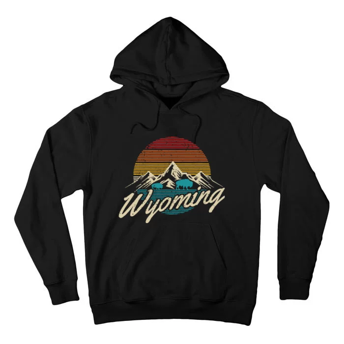 Wyoming Vintage Mountains Bison American Buffalo Gift Tall Hoodie