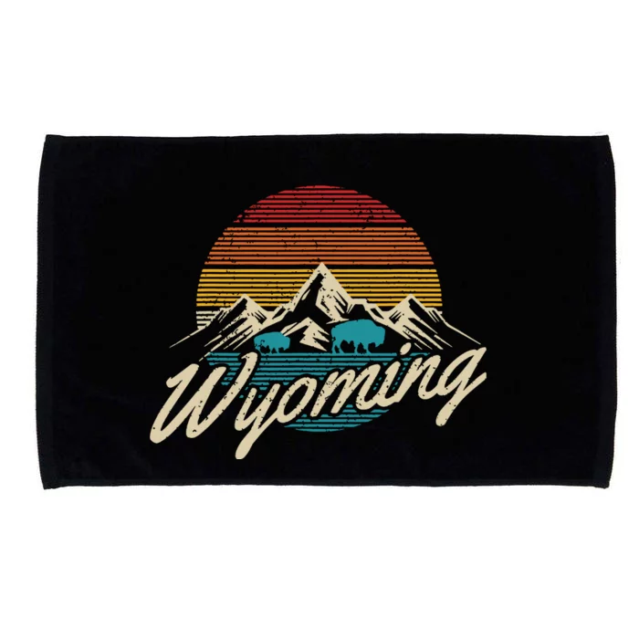 Wyoming Vintage Mountains Bison American Buffalo Gift Microfiber Hand Towel