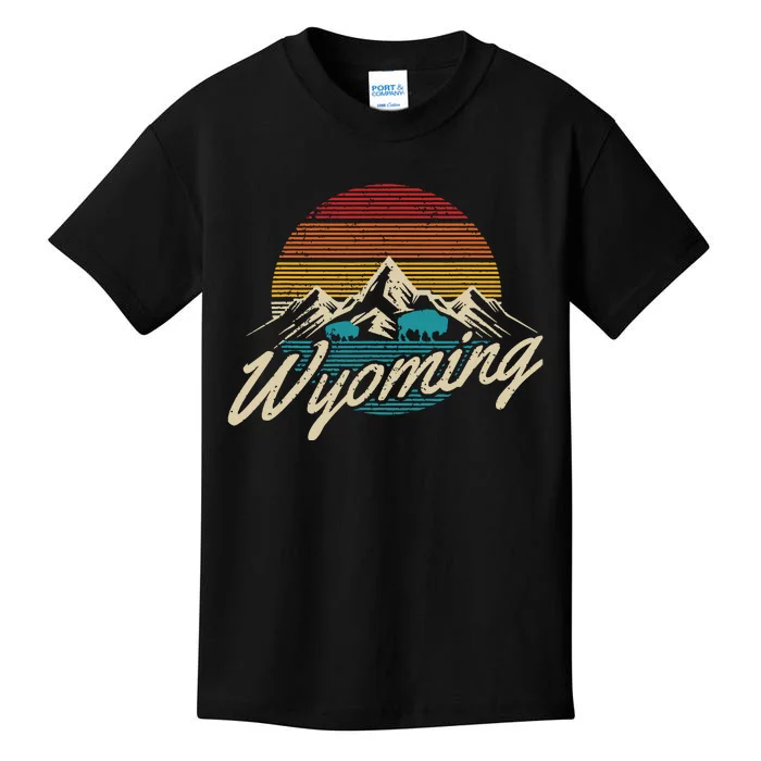 Wyoming Vintage Mountains Bison American Buffalo Gift Kids T-Shirt