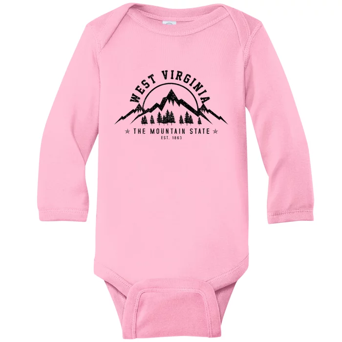 West Virginia Mountain State Est. 1869 Vintage Gift Baby Long Sleeve Bodysuit