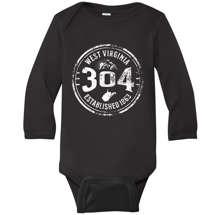 West Virginia Map 304 Home Vintage Baby Long Sleeve Bodysuit