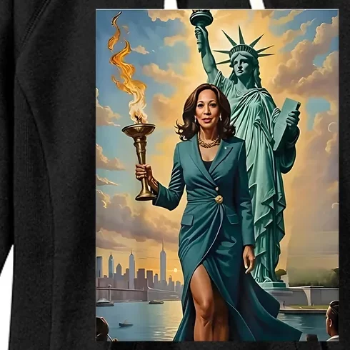 Women Vote President 2024 Lady Liberty Kamala Harris Gift Women's Fleece Hoodie