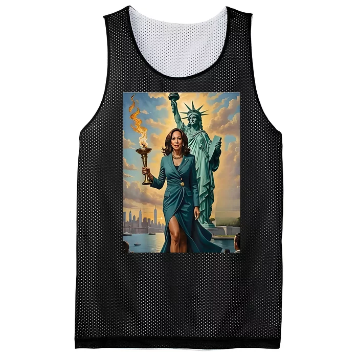 Women Vote President 2024 Lady Liberty Kamala Harris Gift Mesh Reversible Basketball Jersey Tank