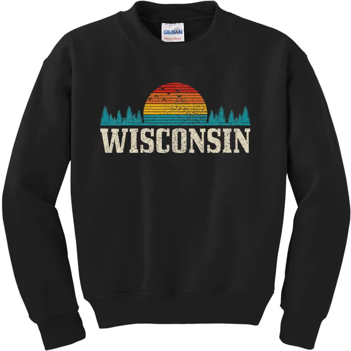 Wisconsin Vintage Pride Nature Outdoor Hiking Camping Kids Sweatshirt