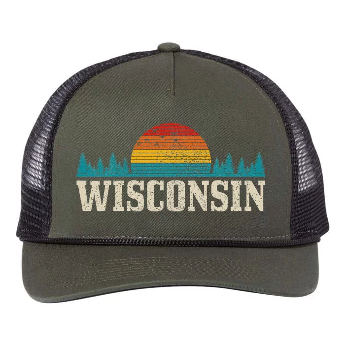 Wisconsin Vintage Pride Nature Outdoor Hiking Camping Retro Rope Trucker Hat Cap