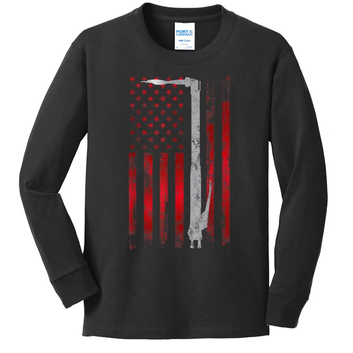 Welding Vintage Patriotic USA American Flag Welder Gift Kids Long Sleeve Shirt