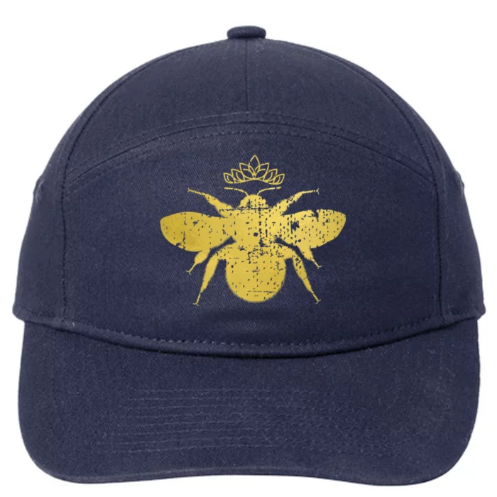 Womens Vintage Queen Bee Funny, Cute Bumblebee With Crown 7-Panel Snapback Hat