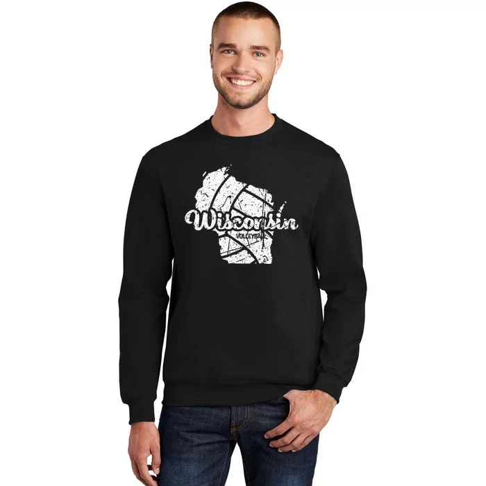 Wisconsin Volleyball Retro Script Vintage Distressed Tall Sweatshirt