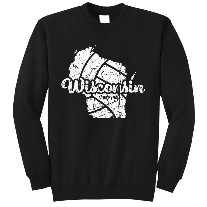 Wisconsin Volleyball Retro Script Vintage Distressed Tall Sweatshirt